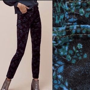 Anthropologie Pilcro Velvet Floral Script High-Rise Pants